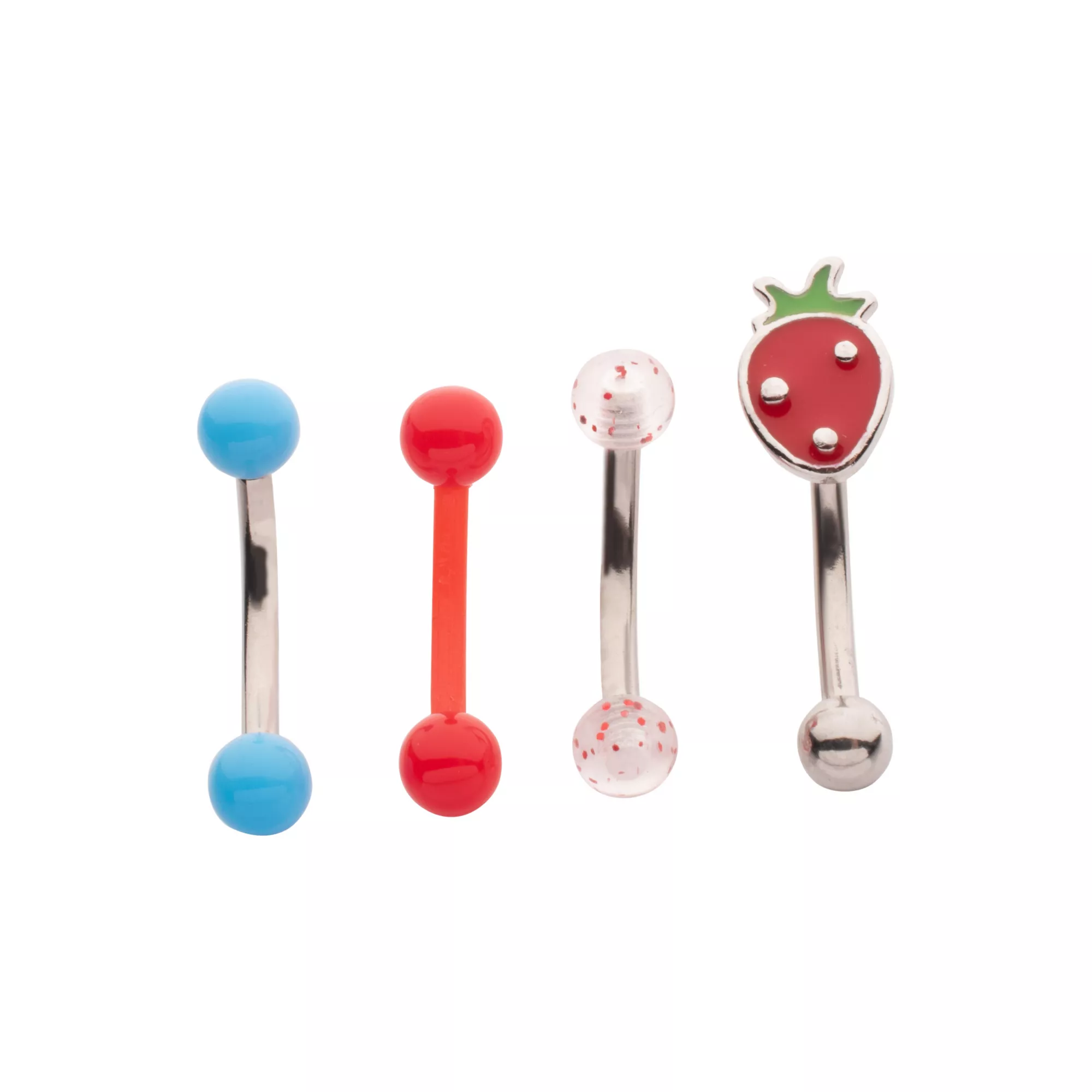 Multi-Pack Multi-Color Strawberry Curved Barbells 4 Pack - 16 Gauge at Spencer's