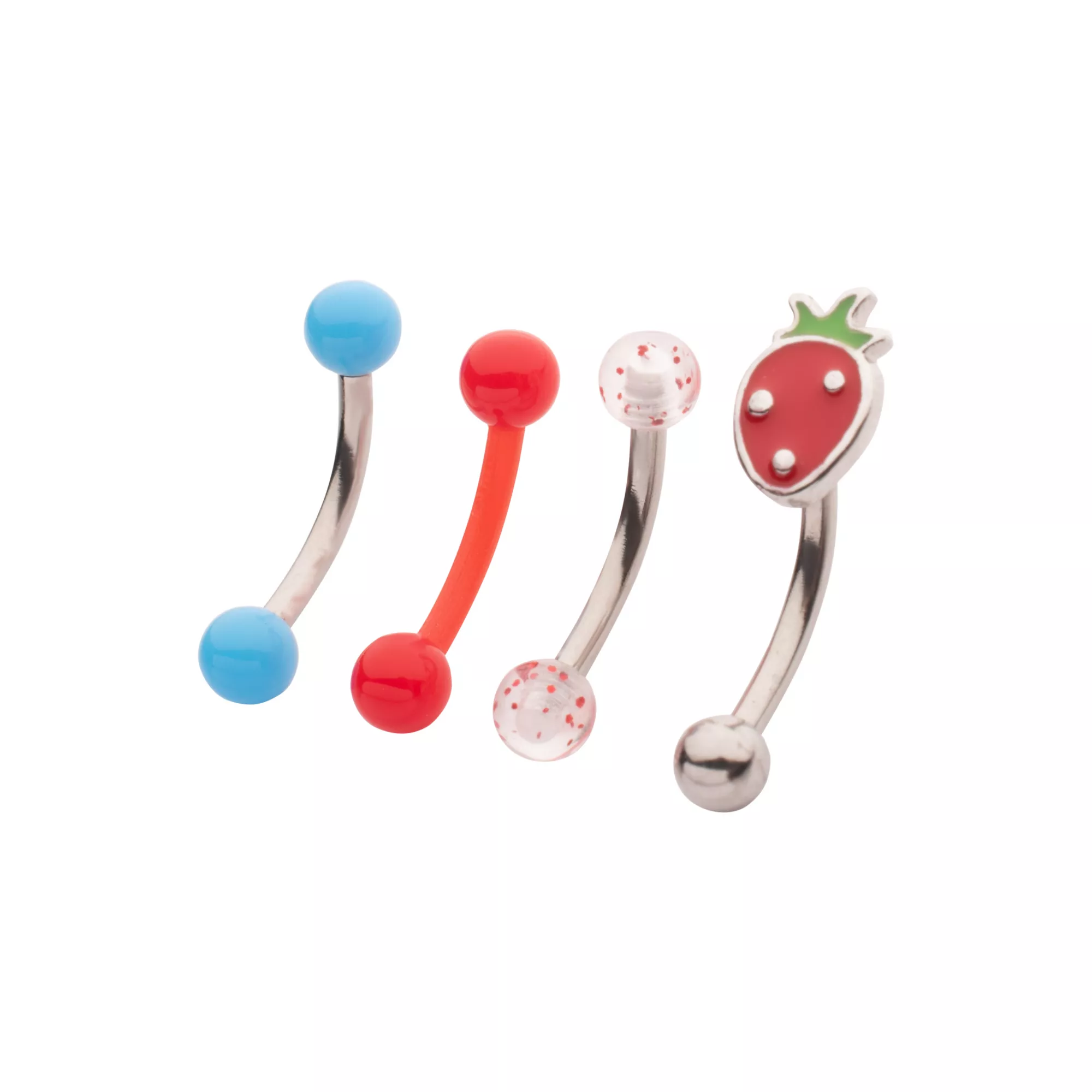 Multi-Pack Multi-Color Strawberry Curved Barbells 4 Pack - 16 Gauge at Spencer's