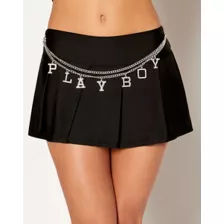 Black Playboy Pleated Mini Skirt at Spencer's