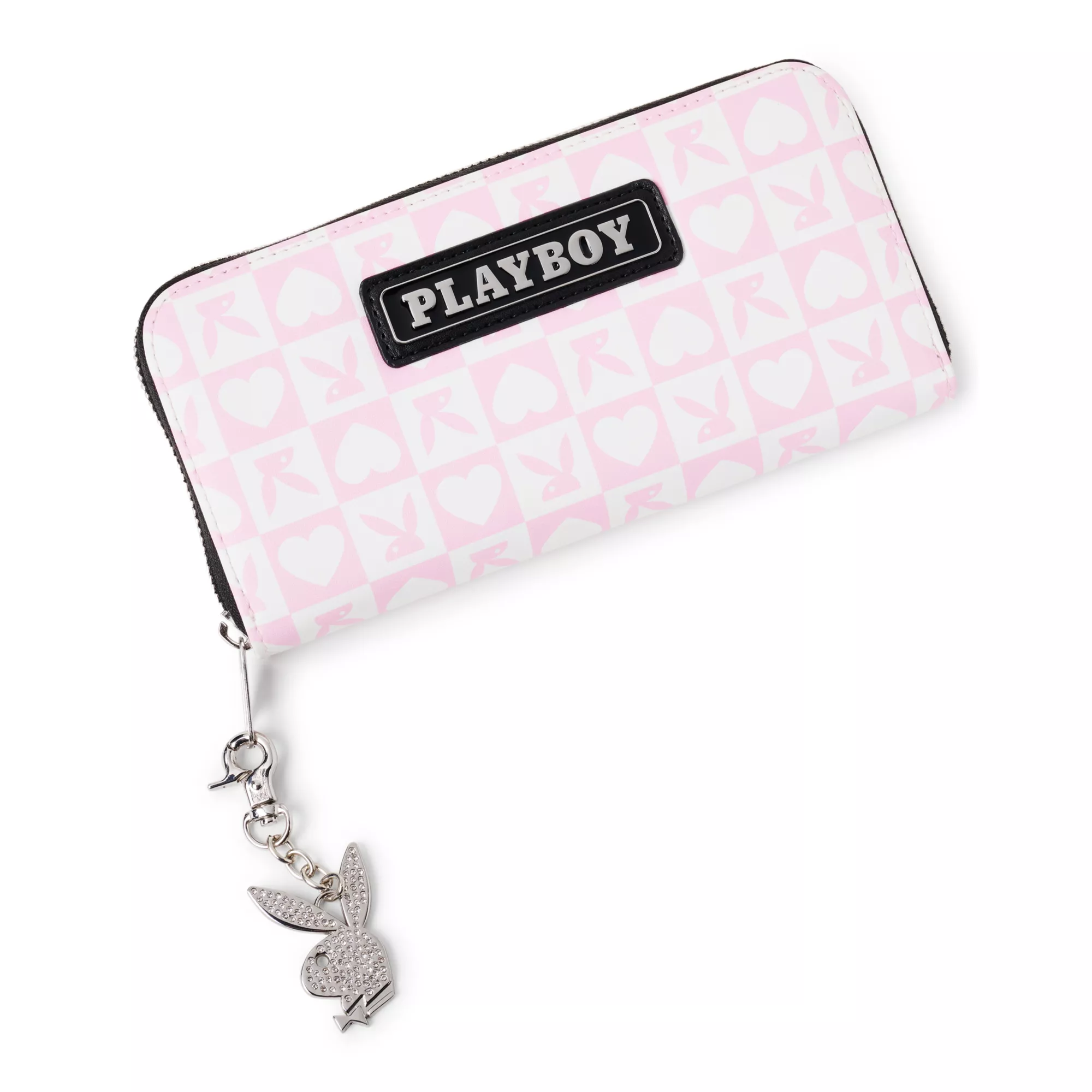 Pink and White Playboy Zip Wallet at Spencer's