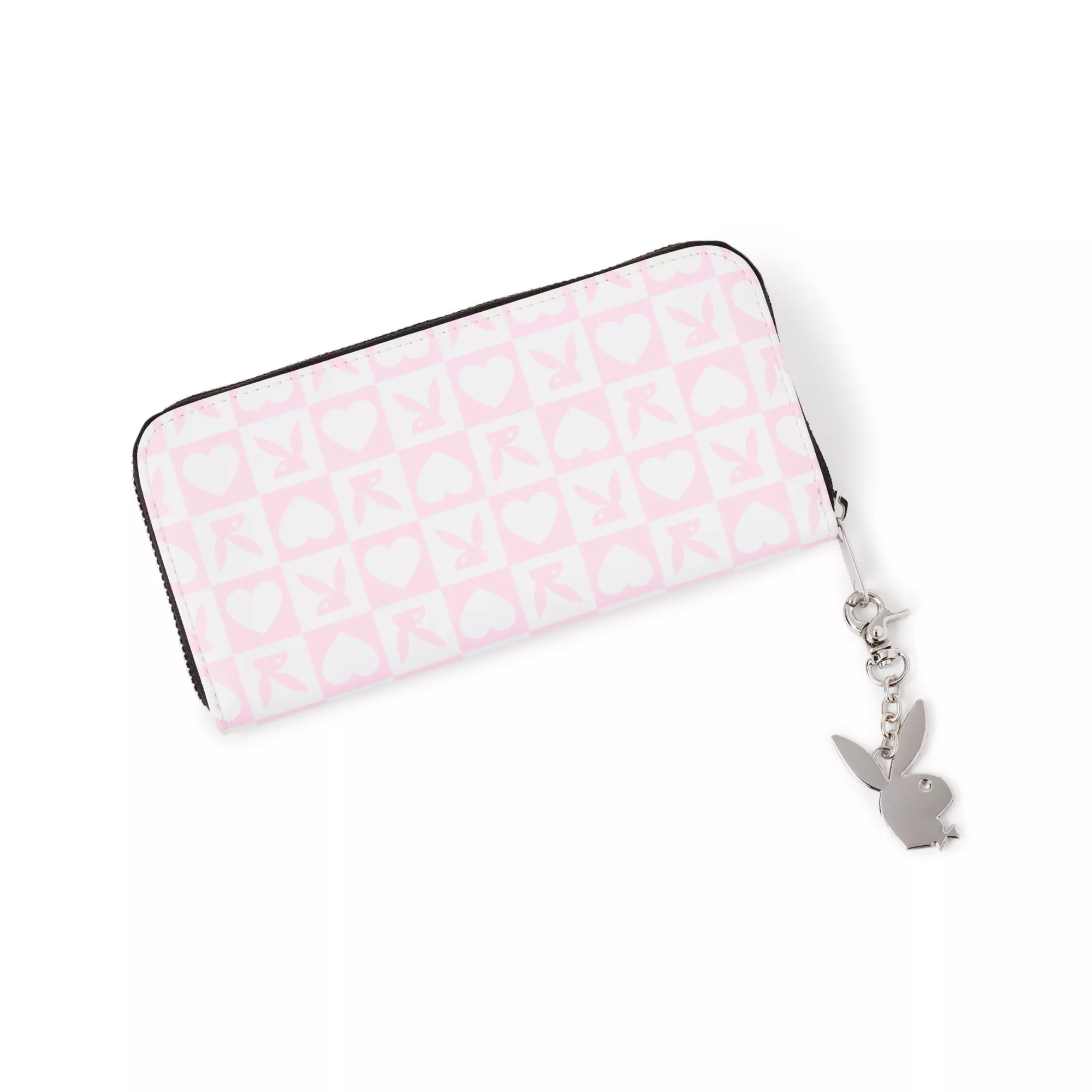 Pink and White Playboy Zip Wallet at Spencer's