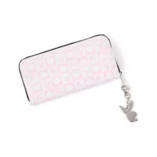 Pink and White Playboy Zip Wallet at Spencer's