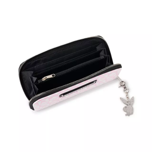 Pink and White Playboy Zip Wallet at Spencer's