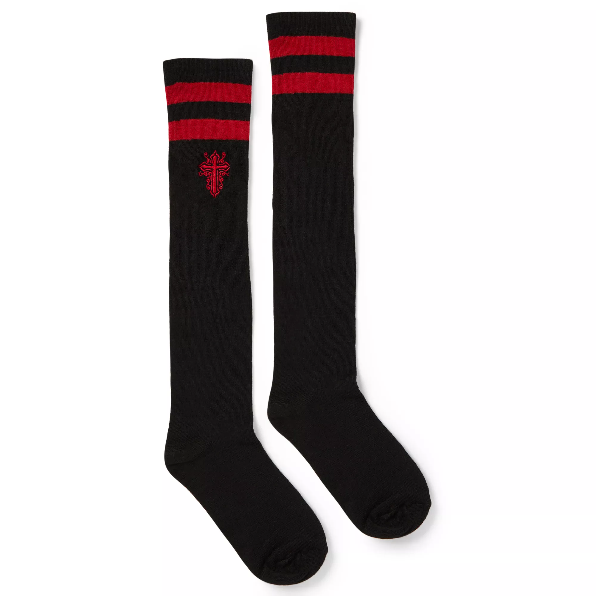 Black and Red Cross Knee High Socks at Spencer's