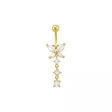 CZ Goldtone Butterfly Triple Gem Dangle Belly Ring - 14 Gauge at Spencer's