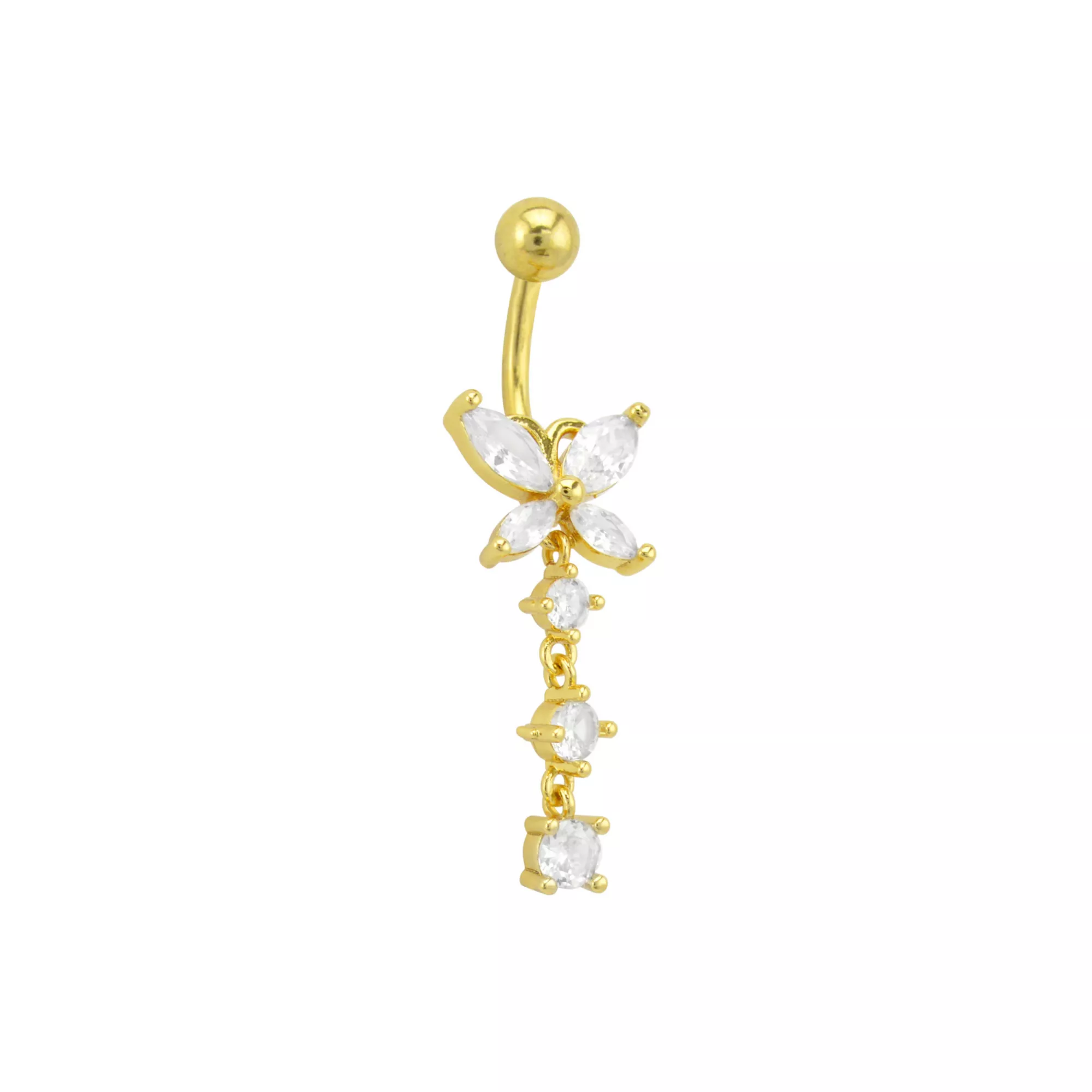 CZ Goldtone Butterfly Triple Gem Dangle Belly Ring - 14 Gauge at Spencer's
