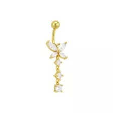 CZ Goldtone Butterfly Triple Gem Dangle Belly Ring - 14 Gauge at Spencer's