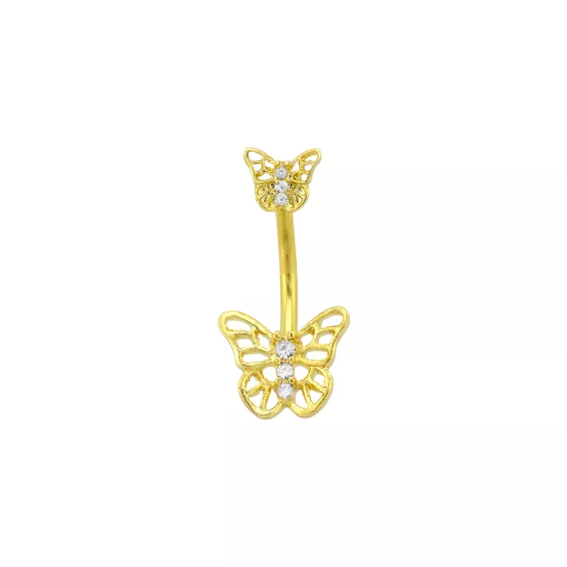 CZ Goldtone Butterfly Belly Ring - 14 Gauge at Spencer's