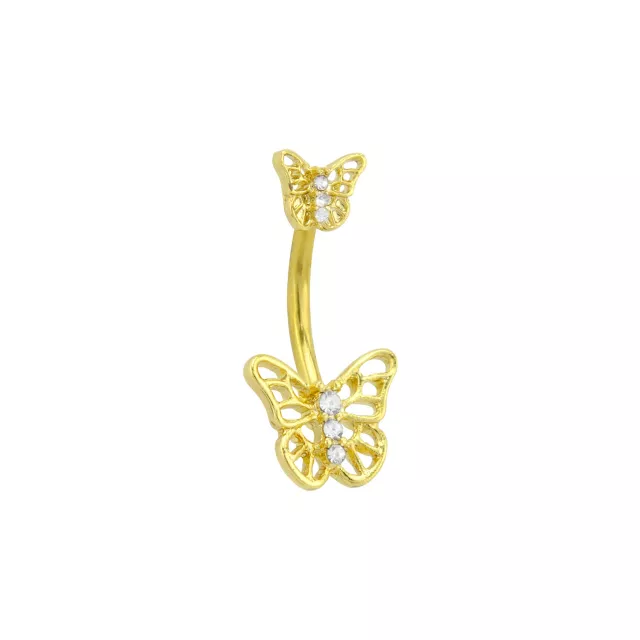 CZ Goldtone Butterfly Belly Ring - 14 Gauge at Spencer's
