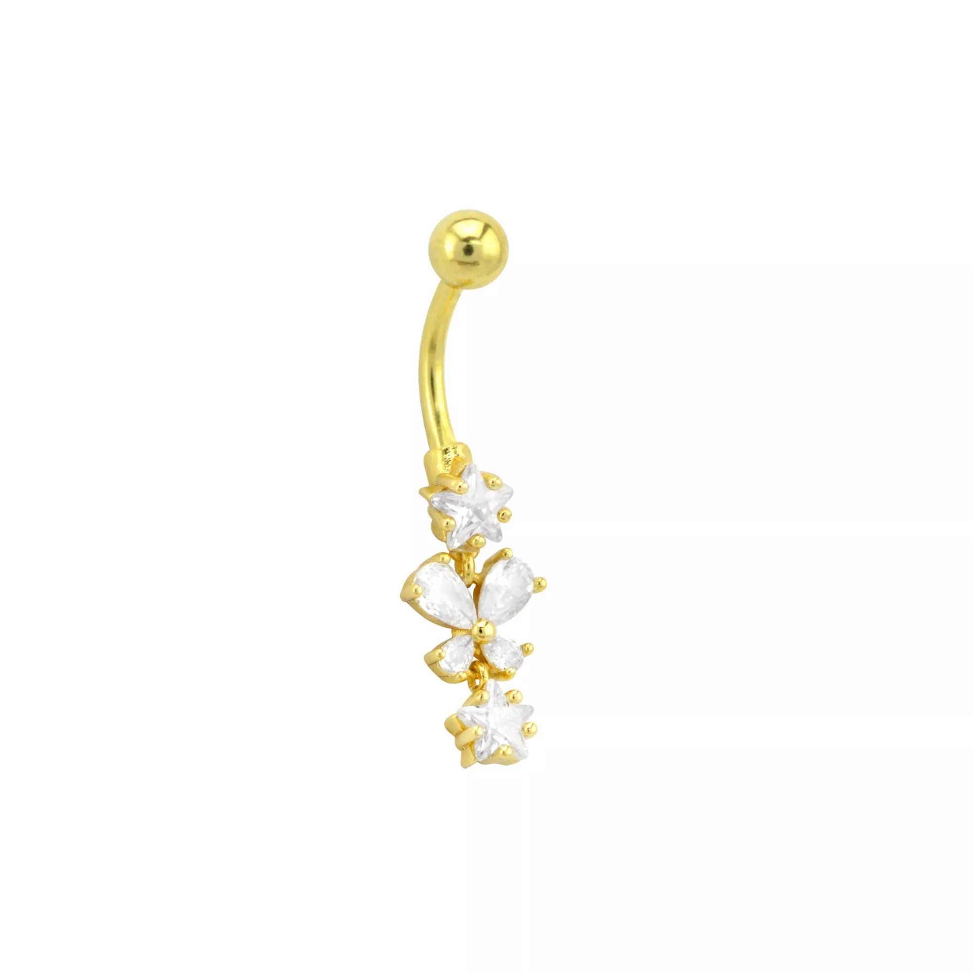 CZ 14K Gold-Plated Butterfly Star Dangle Belly Ring - 14 Gauge at Spencer's