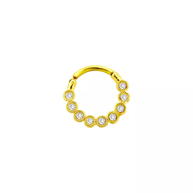 Goldtone CZ Multi-Gem Hinged Septum Ring - 14 Gauge at Spencer's