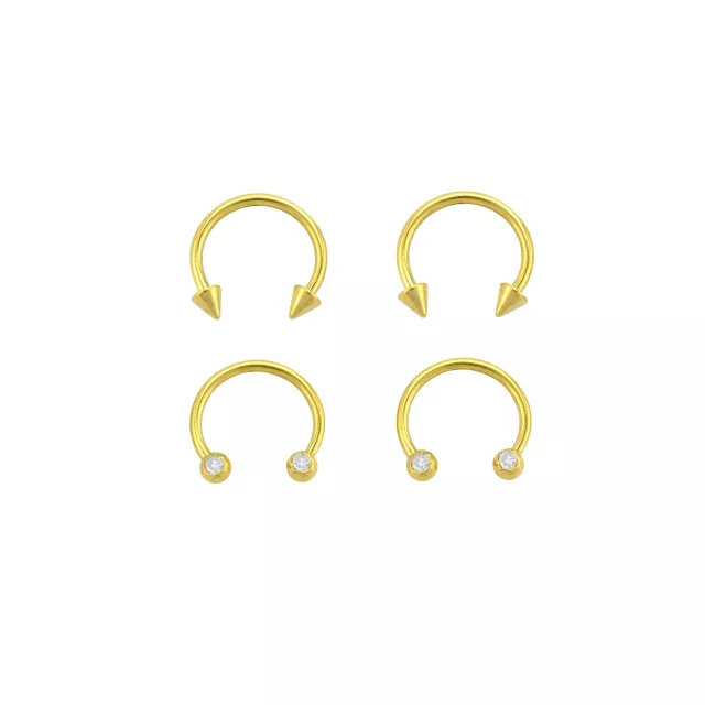 Multi-Pack CZ Spike and Ball Horseshoe Rings 2 Pair - 14 Gauge at Spencer's