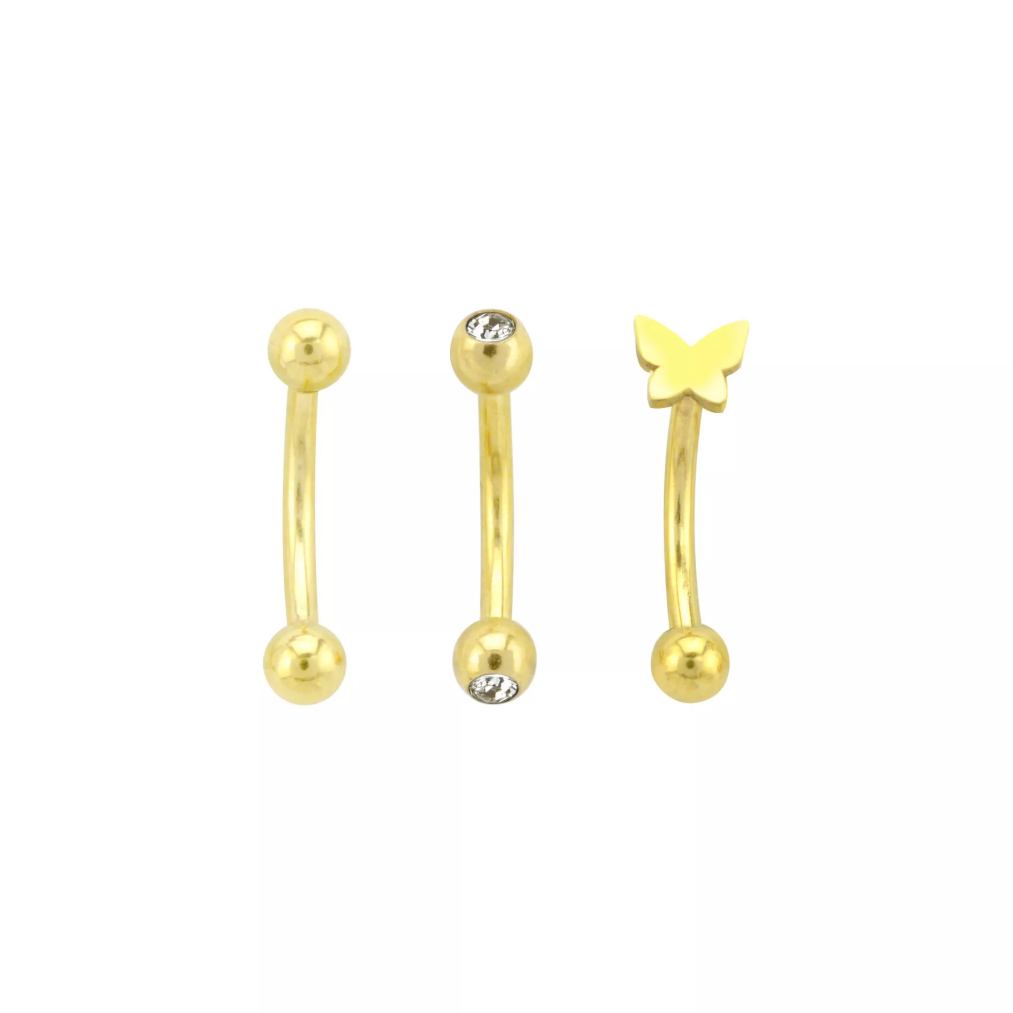 Multi-Pack CZ Goldtone Butterfly Curved Barbells 3 Pack - 16 Gauge at Spencer's