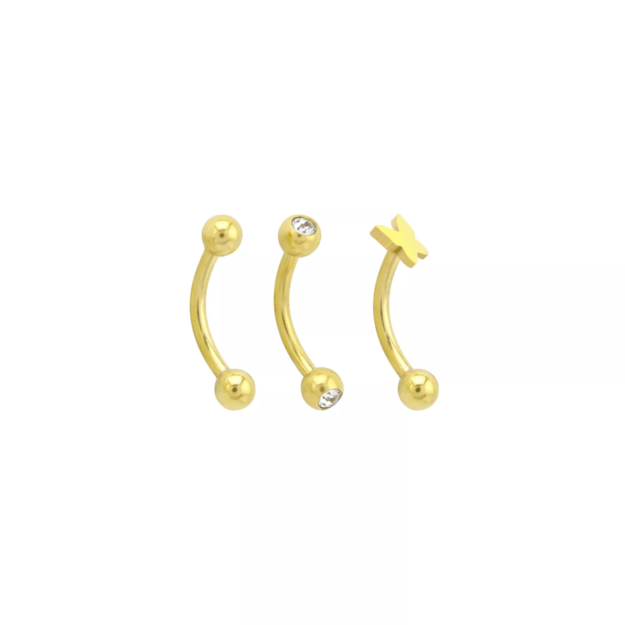 Multi-Pack CZ Goldtone Butterfly Curved Barbells 3 Pack - 16 Gauge at Spencer's