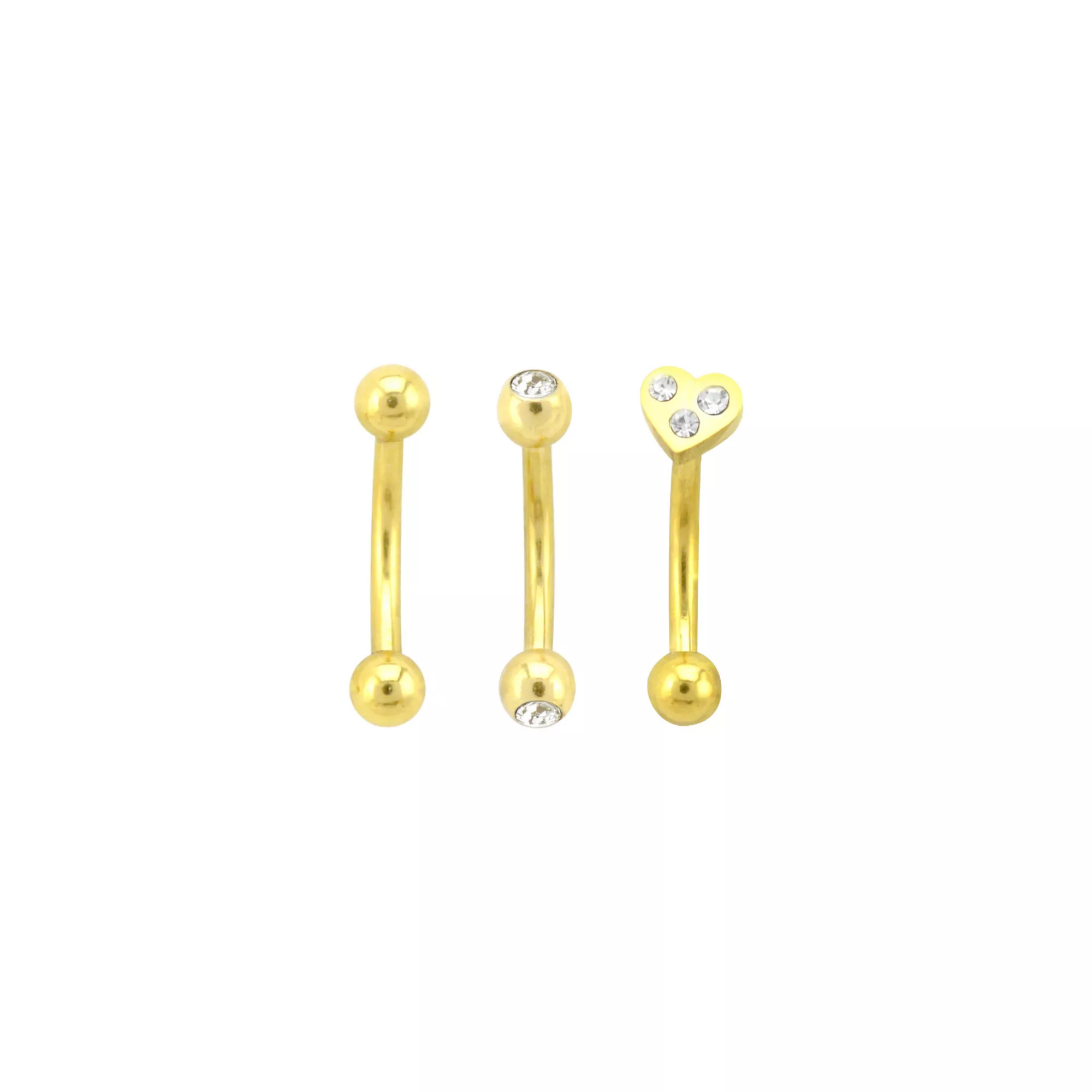 Multi-Pack CZ Goldtone Heart Curved Barbells 3 Pack - 16 Gauge at Spencer's