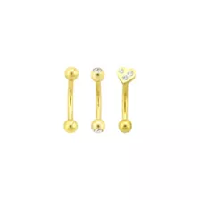 Multi-Pack CZ Goldtone Heart Curved Barbells 3 Pack - 16 Gauge at Spencer's