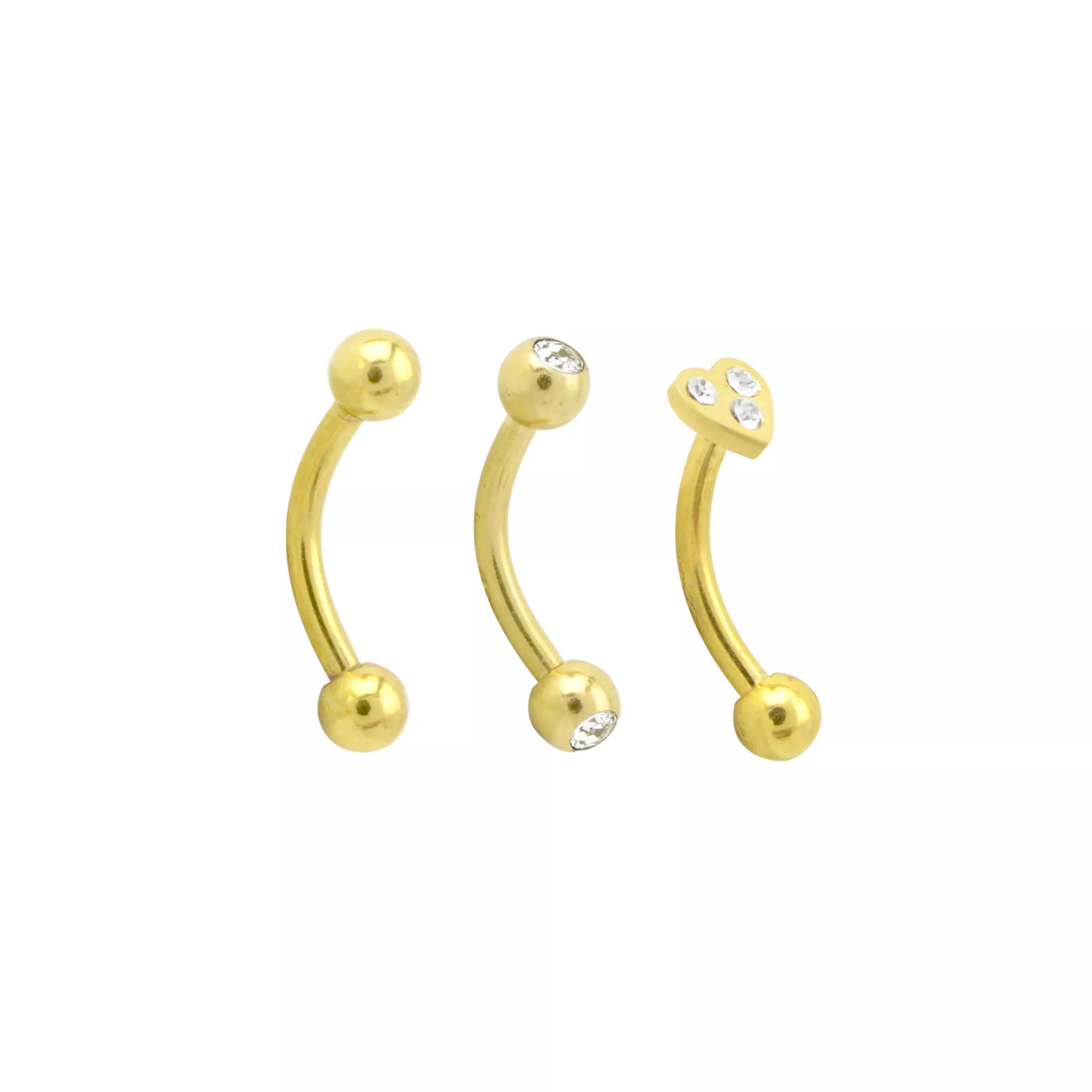 Multi-Pack CZ Goldtone Heart Curved Barbells 3 Pack - 16 Gauge at Spencer's