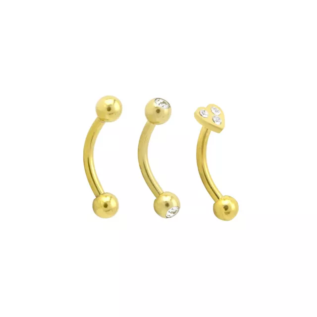 Multi-Pack CZ Goldtone Heart Curved Barbells 3 Pack - 16 Gauge at Spencer's