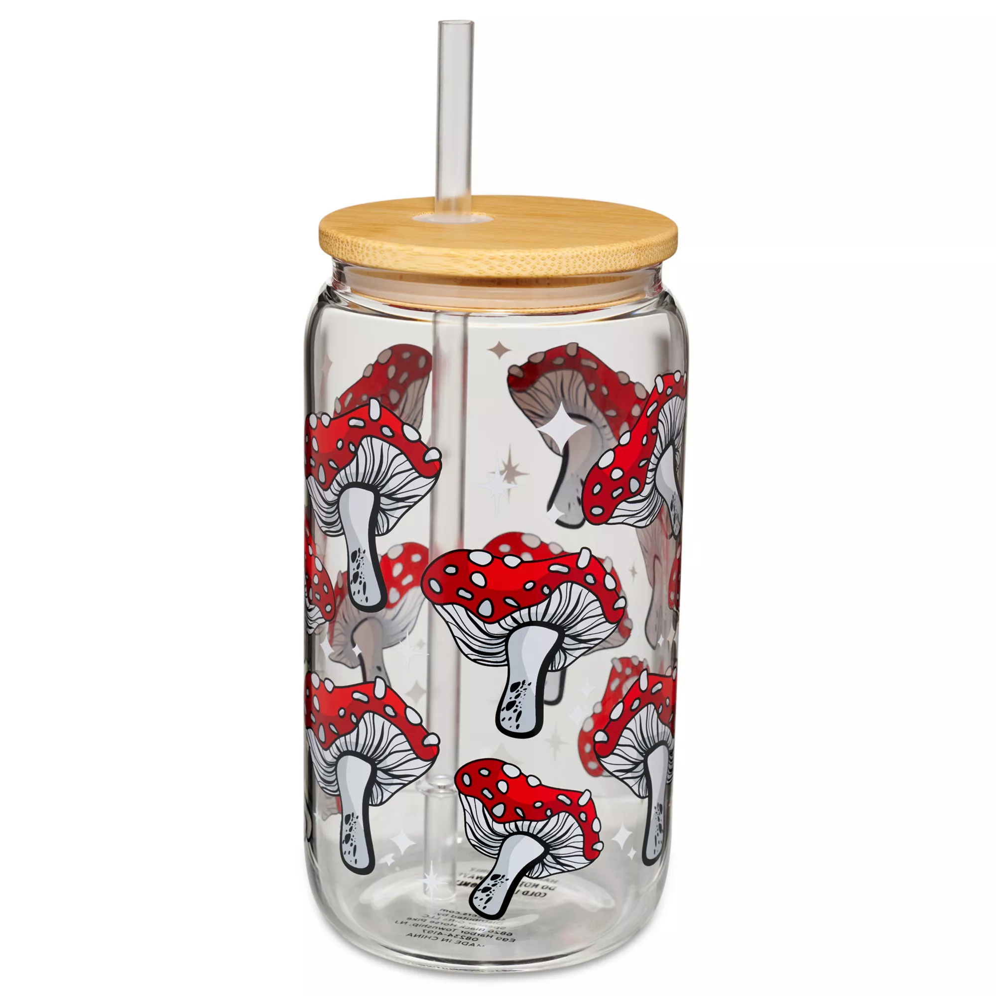 Mushroom Glass Cup with Straw - 16 oz. at Spencer's