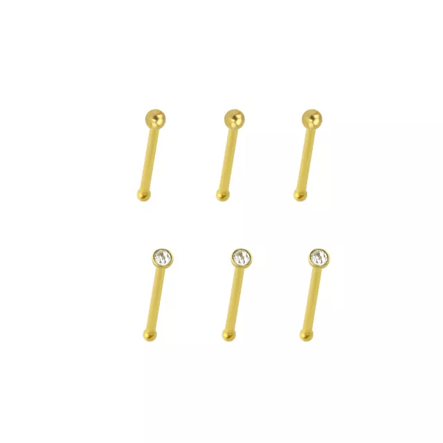 Multi-Pack CZ Goldtone Nose Pins 6 Pack - 20 Gauge at Spencer's