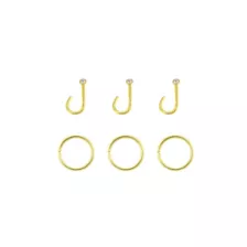 Multi-Pack Goldtone CZ Screw and Hoop Nose Rings 6 Pack - 20 Gauge at Spencer's