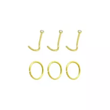 Multi-Pack Goldtone CZ Screw and Hoop Nose Rings 6 Pack - 20 Gauge at Spencer's