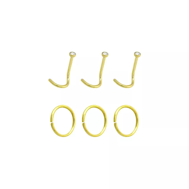 Multi-Pack Goldtone CZ Screw and Hoop Nose Rings 6 Pack - 20 Gauge at Spencer's