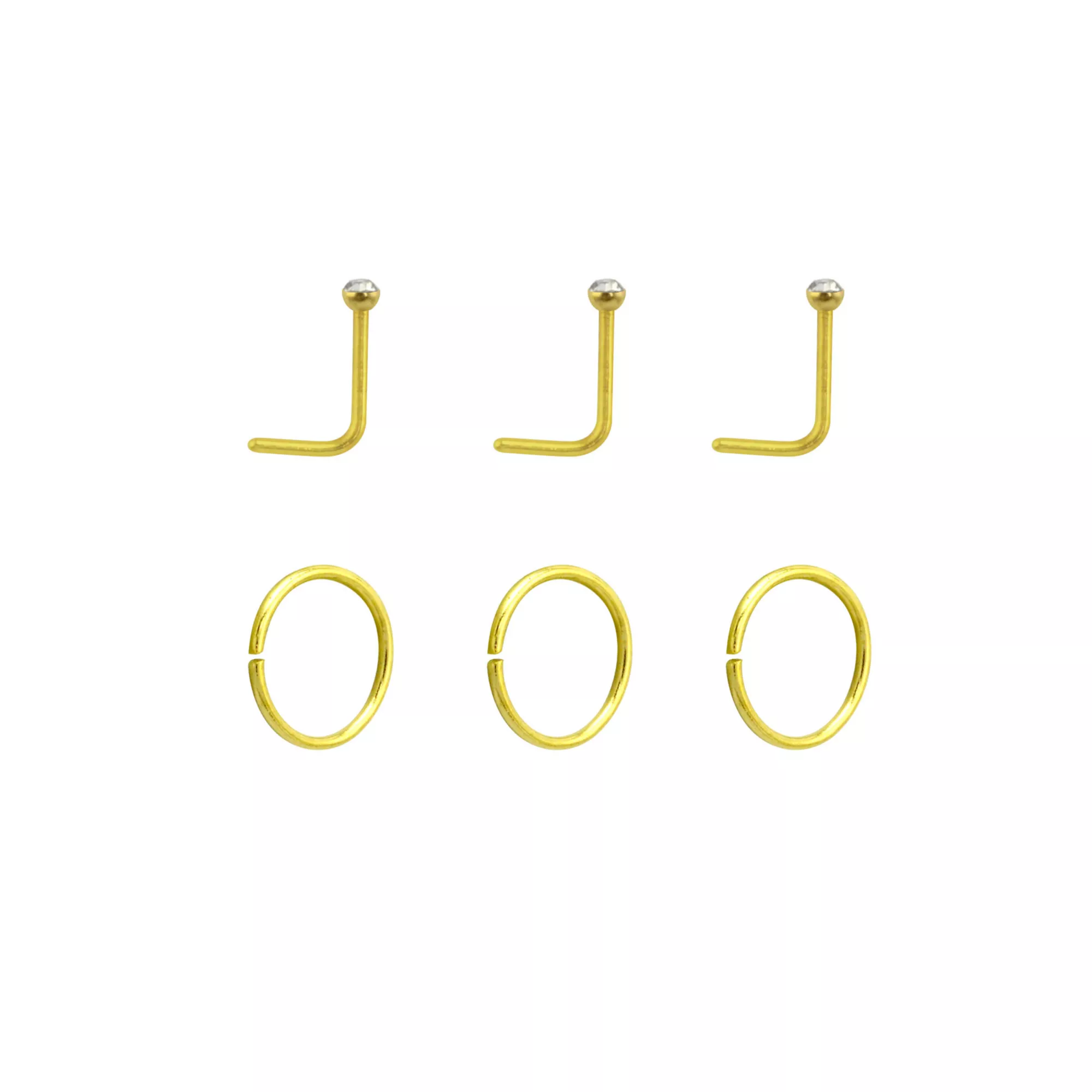 Multi-Pack Goldtone CZ L-Bend and Hoop Nose Rings 6 Pack - 20 Gauge at Spencer's