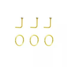 Multi-Pack Goldtone CZ L-Bend and Hoop Nose Rings 6 Pack - 20 Gauge at Spencer's
