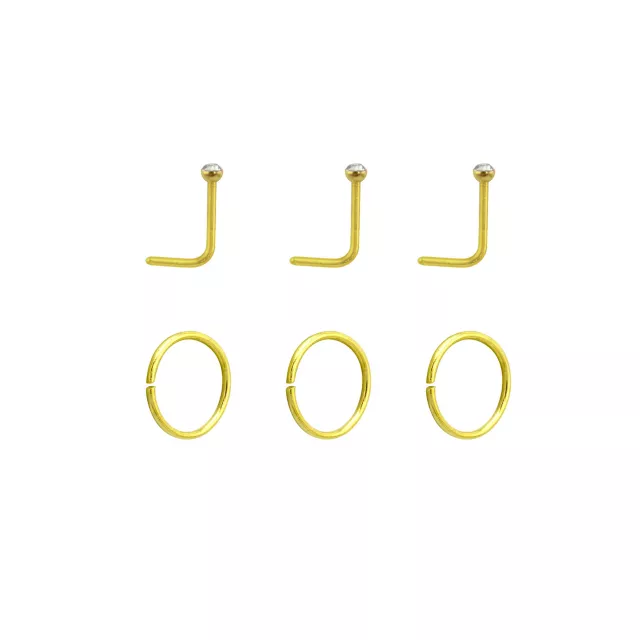 Multi-Pack Goldtone CZ L-Bend and Hoop Nose Rings 6 Pack - 20 Gauge at Spencer's
