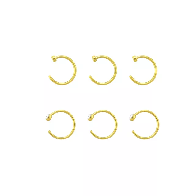 Multi-Pack CZ Goldtone Half Hoop Nose Rings 6 Pack - 20 Gauge at Spencer's