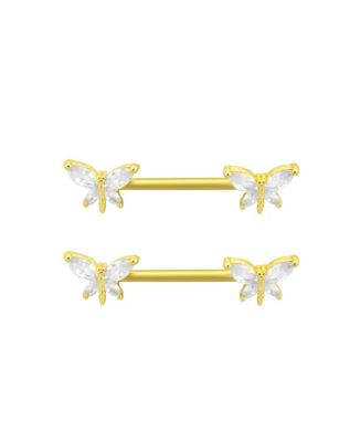 CZ Butterfly Goldtone Nipple Barbells - 14 Gauge