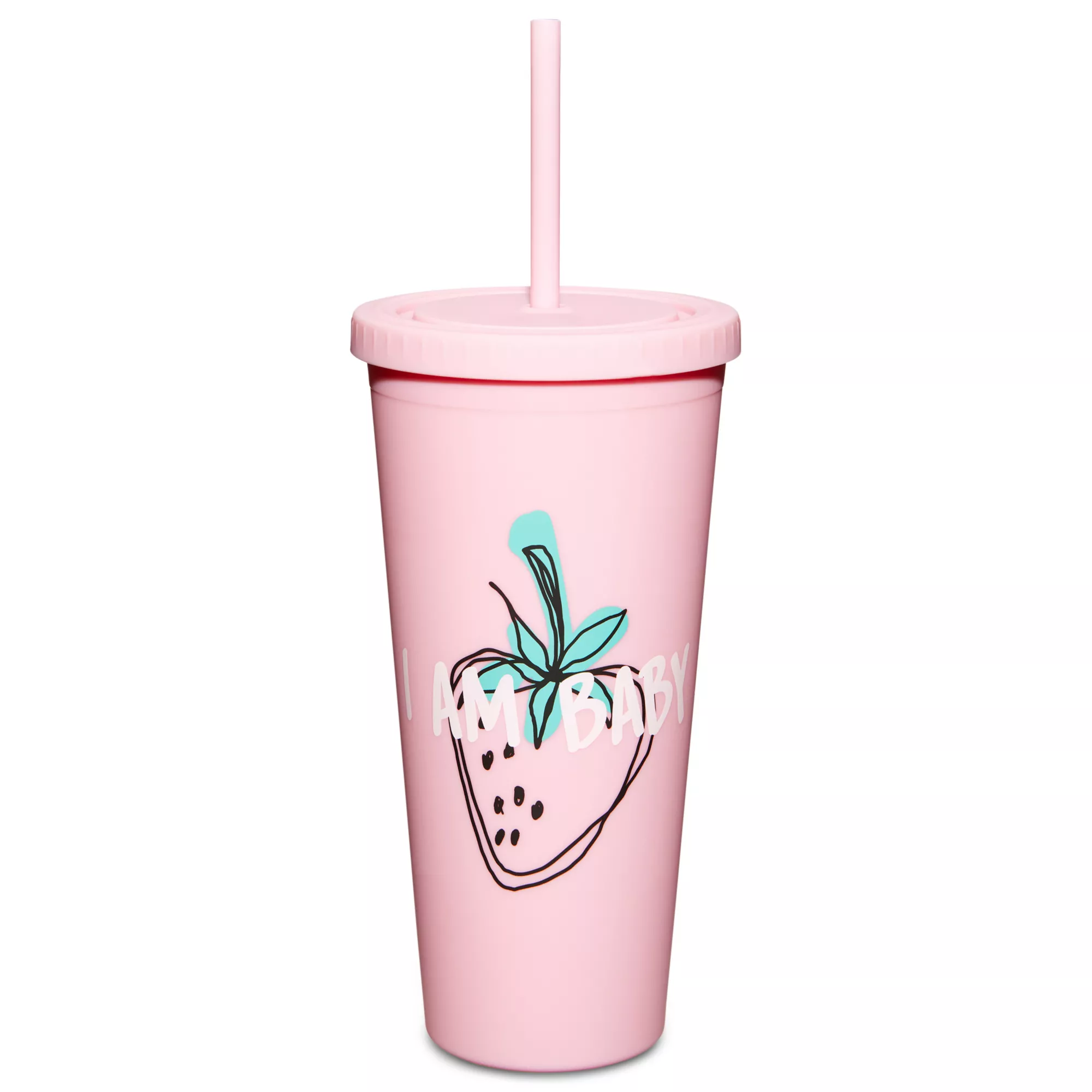 I Am Baby Pink Strawberry Cup With Straw at Spencer's