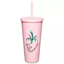 I Am Baby Pink Strawberry Cup With Straw at Spencer's