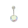 CZ Pave and Round Gem Belly Ring - 14 Gauge at Spencer's