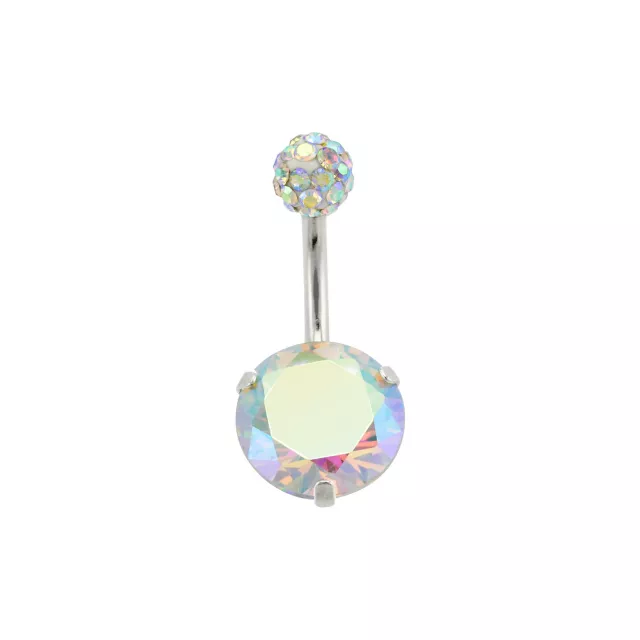 CZ Pave and Round Gem Belly Ring - 14 Gauge at Spencer's
