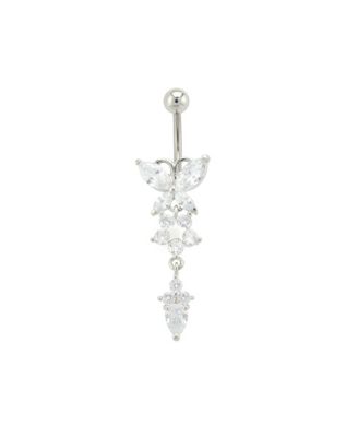 CZ Titanium Heart Dangle Belly Ring - 14 Gauge