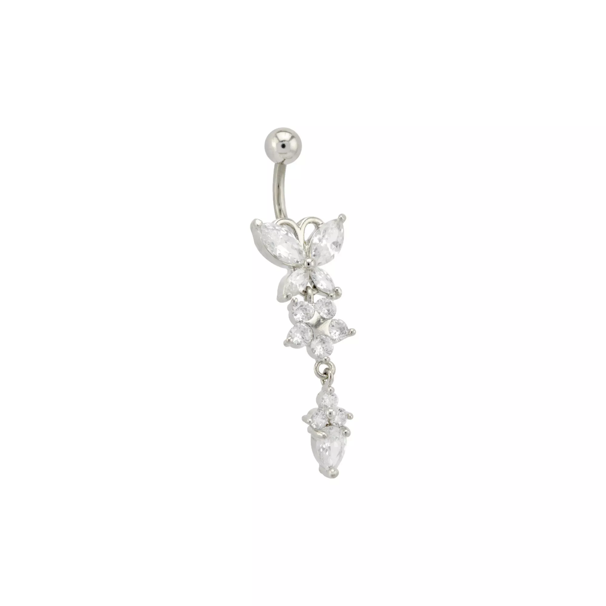 CZ Butterfly Flower Titanium Dangle Belly Ring - 14 Gauge at Spencer's