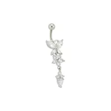 CZ Butterfly Flower Titanium Dangle Belly Ring - 14 Gauge at Spencer's