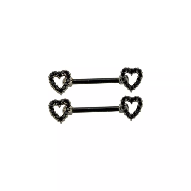 Black CZ Heart Titanium Nipple Barbells - 14 Gauge at Spencer's
