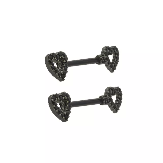 Black CZ Heart Titanium Nipple Barbells - 14 Gauge at Spencer's