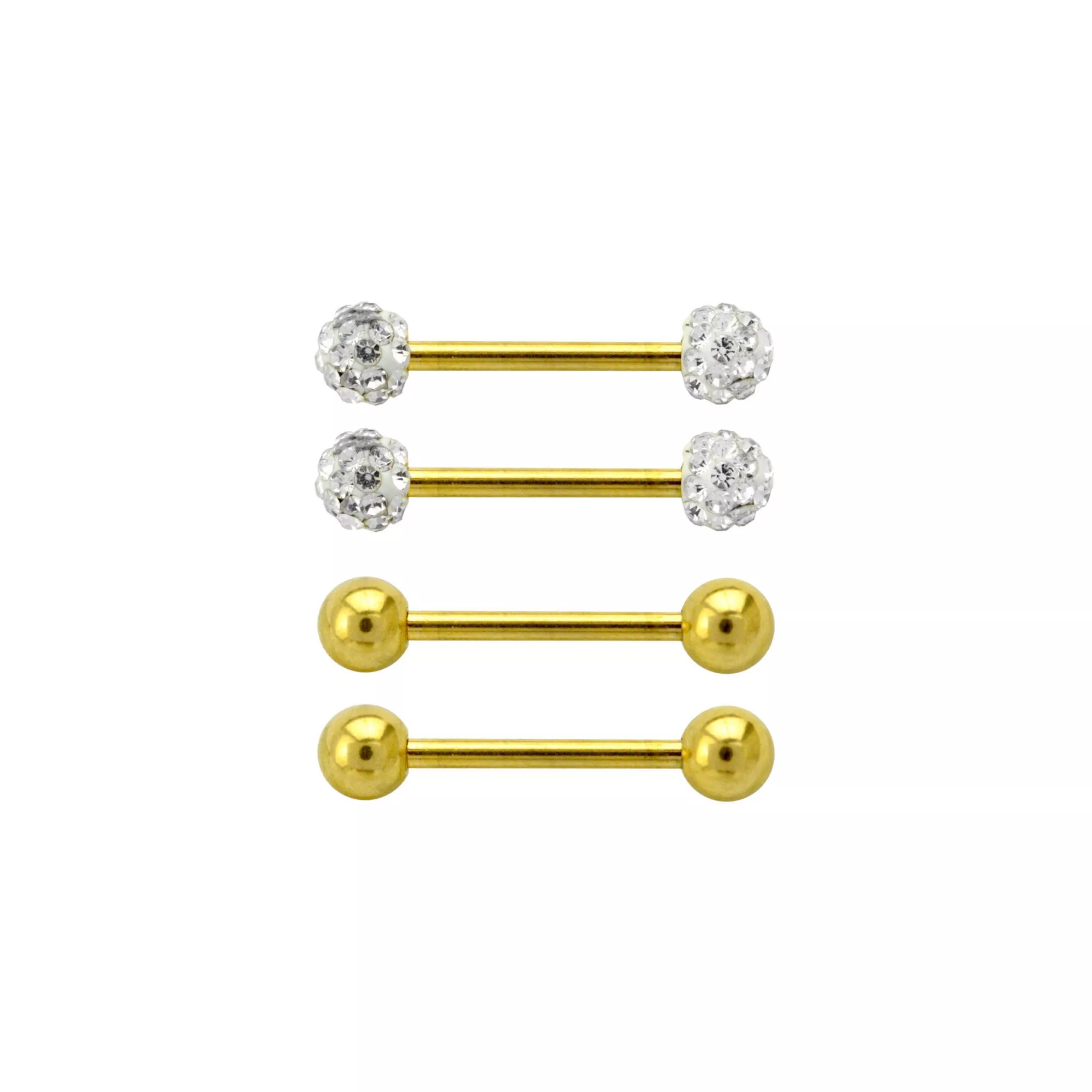 Multi-Pack Goldtone Pave Nipple Barbells 4 Pack - 14 Gauge
