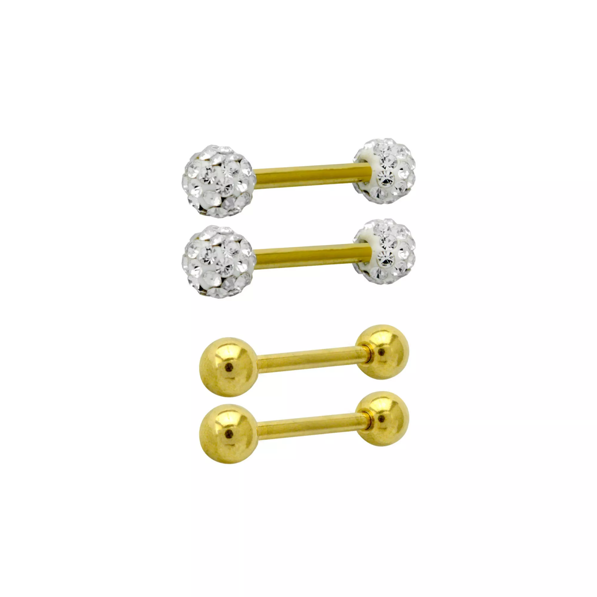 Multi-Pack Pave CZ Gold-Tone Titanium Nipple Barbells 2 Pair - 14 Gauge at Spencer's