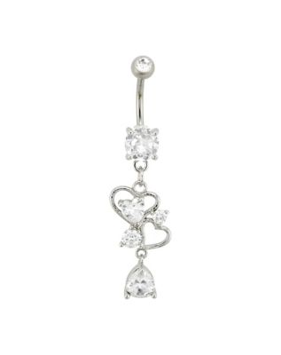 14K Belly Ring CZ White Gold Belly Ring Heart Belly Button Ring