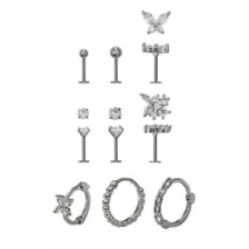 Multi-Pack CZ Silver-Plated Cartilage Earrings 9 Pack - 18 Gauge at Spencer's