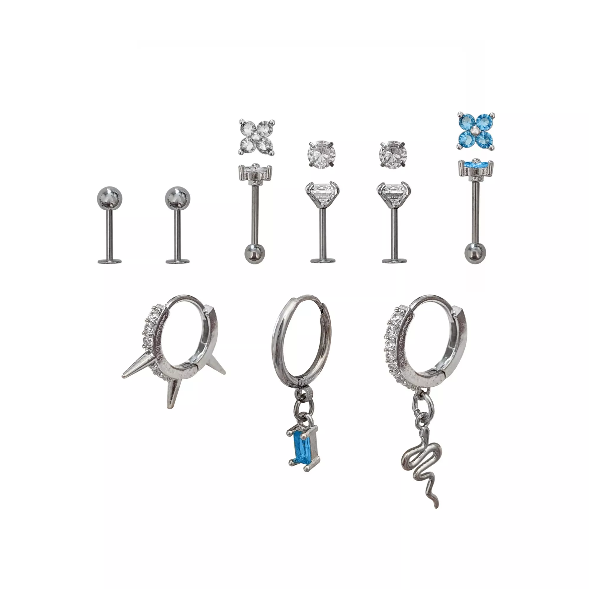 Multi-Pack Blue Crystal Hoops and Studs - 18 Gauge at Spencer's