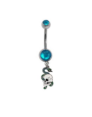 Blue Weed Leaf Dangle Belly Ring - 14 Gauge - Spencer's