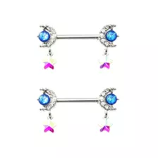 Silvertone Moon and Star Dangle Nipple Barbells - 14 Gauge at Spencer's