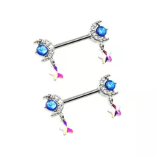 Silvertone Moon and Star Dangle Nipple Barbells - 14 Gauge at Spencer's