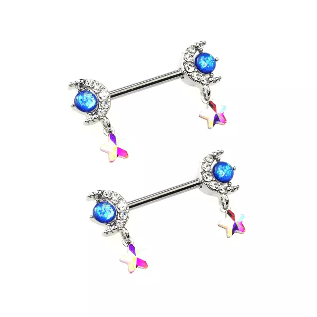 Silvertone Moon and Star Dangle Nipple Barbells - 14 Gauge at Spencer's